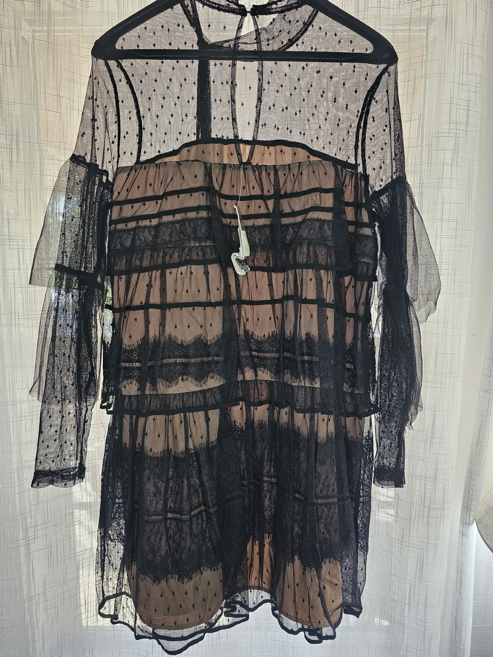 Gianni Bini Black Sheer Polka Dot Ruffle Tunic Cover-Up - Picture 3 of 5